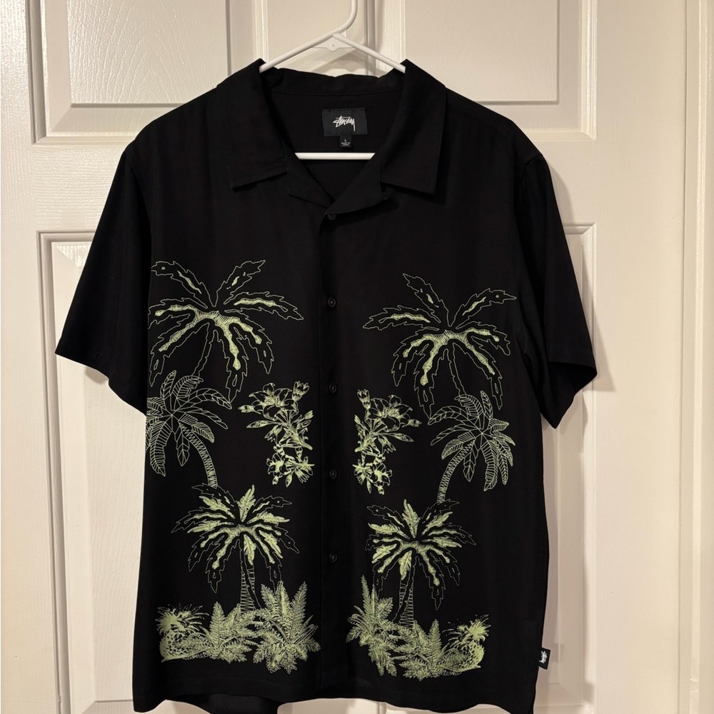 Stussy Black and Green Palm Print Shirt